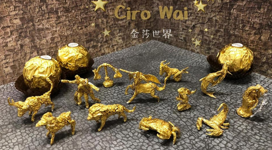 Les sculptures en papier d'emballage Ferrero Rocher par Ciro Wai